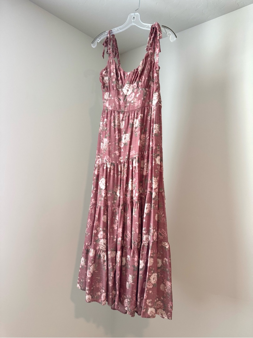 Altar'd State Mauve Floral Tie-Shoulder Maxi Dress
